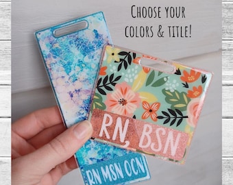Custom Summer Badge Buddy, Glitter Badge Buddy, Floral Nurse Gear, Medical ID Badge
