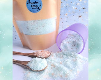 Sels de bain célestes Manatee Kisses • Sel de mer au concombre et bain de lune pour le bien-être spirituel, cadeau de soin personnel, cristaux roses de l'Himalaya