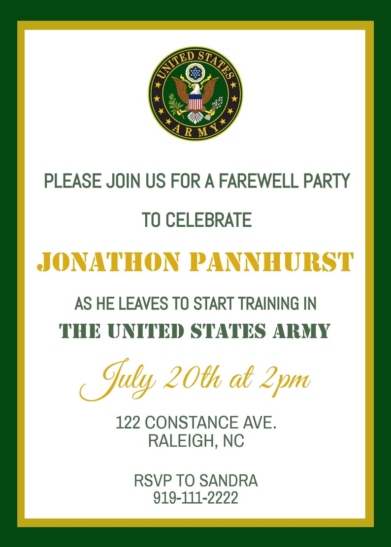 Army boot camp invitation | Etsy