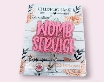 Pink Womb Service Badge Reel, Labor and Delivery Nurse Gift, OBGYN Badge Holder