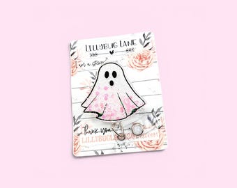 Porte-badge fantôme « Sauvez les seins », porte-badge rose pailleté pour Halloween, porte-badge rétractable pour infirmières, cadeau de soutien aux survivantes