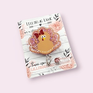 Rose Gold Turkey Badge Reel, Thanksgiving ID Holder, Holiday Nurse Gear