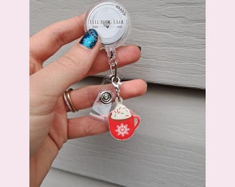 Breloque chocolat chaud, mini breloque bobine badge, cadeau de Noël pour infirmière