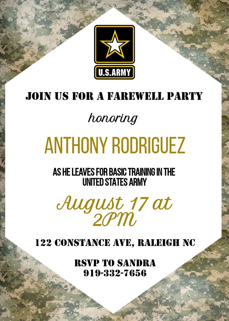 Army boot camp invitation | Etsy