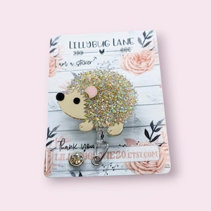 Hedgehog Badge Reel, Glitter Nurse ID Holder, Fall Animal Badge Reel