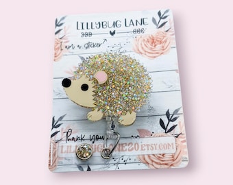 Hedgehog Badge Reel, Glitter Nurse ID Holder, Fall Animal Badge Reel
