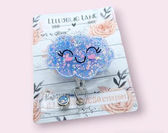 Bobine de badge Happy Cloud, cadeau pour infirmière en soins intensifs néonatals, joli porte-carte d'identité scintillant