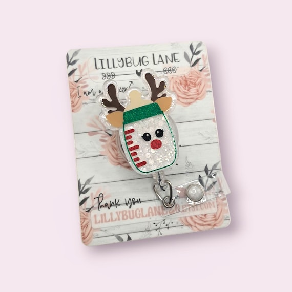 Reindeer Baby Bottle Badge Reel, Holiday NICU ID Holder, Labor and Delivery Nurse Christmas Gift
