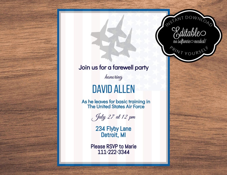 Air Force boot camp invitation Instant download Editable | Etsy