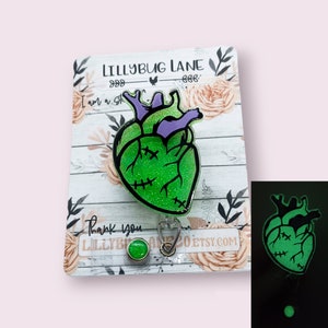 Zombie Heart Badge Reel, Anatomical Heart Badge Pull, Halloween ID Holder
