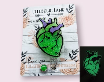 Zombie Heart Badge Reel, Anatomical Heart Badge Pull, Halloween ID Holder