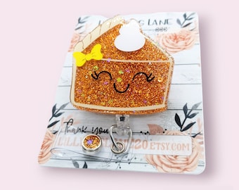 Cute Pumpkin Pie Badge Reel, Fall Nurse Gift, Thanksgiving Badge Pull