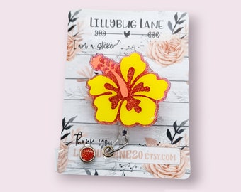 Bobine de badge hibiscus, porte-badge d'été floral, tirette de badge fleur