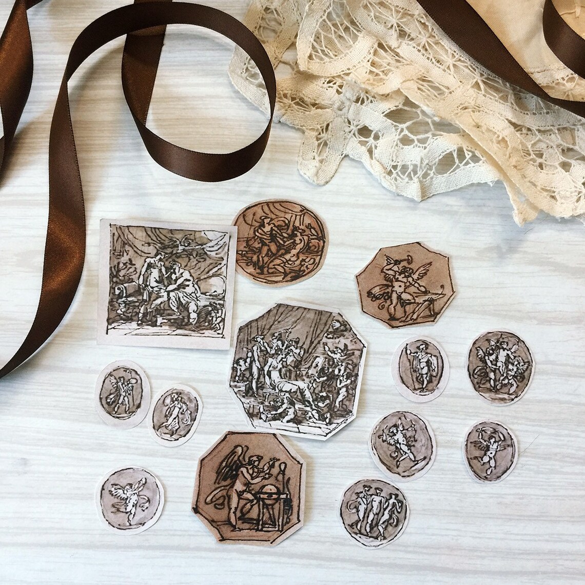 Vintage mural techo bocetos pared tela murales cortina | Etsy