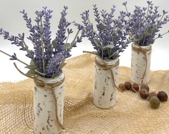 Mini Lavendel Pflanzenarrangement, abgestuftes Lavendel Tablett Dekor, kleines Blumengesteck Set mit 3 Gläsern, Herbst Kaffee Tischdekoration Idee