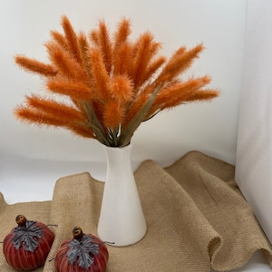 Fall Wheat Arrangement in White Vase, Farmhouse Harvest Decoration, Autumn Orange Wheat Stems for Coffee Table, Thanksgiving Home Decor Gift