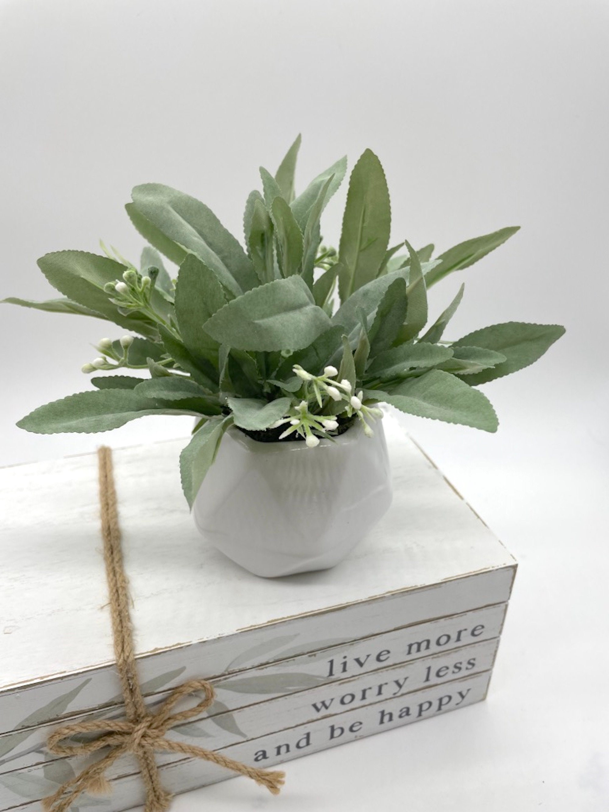 Primitive Fake Plant in White Mason Jar, Artificial Greenery in