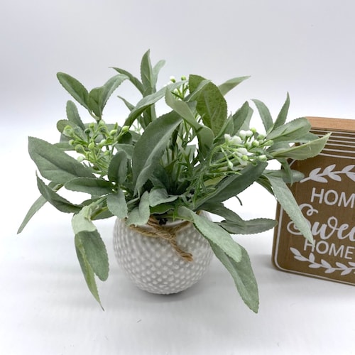 Sage Plant in White Ceramic Pot Fake Plants Coffee Table Etsy