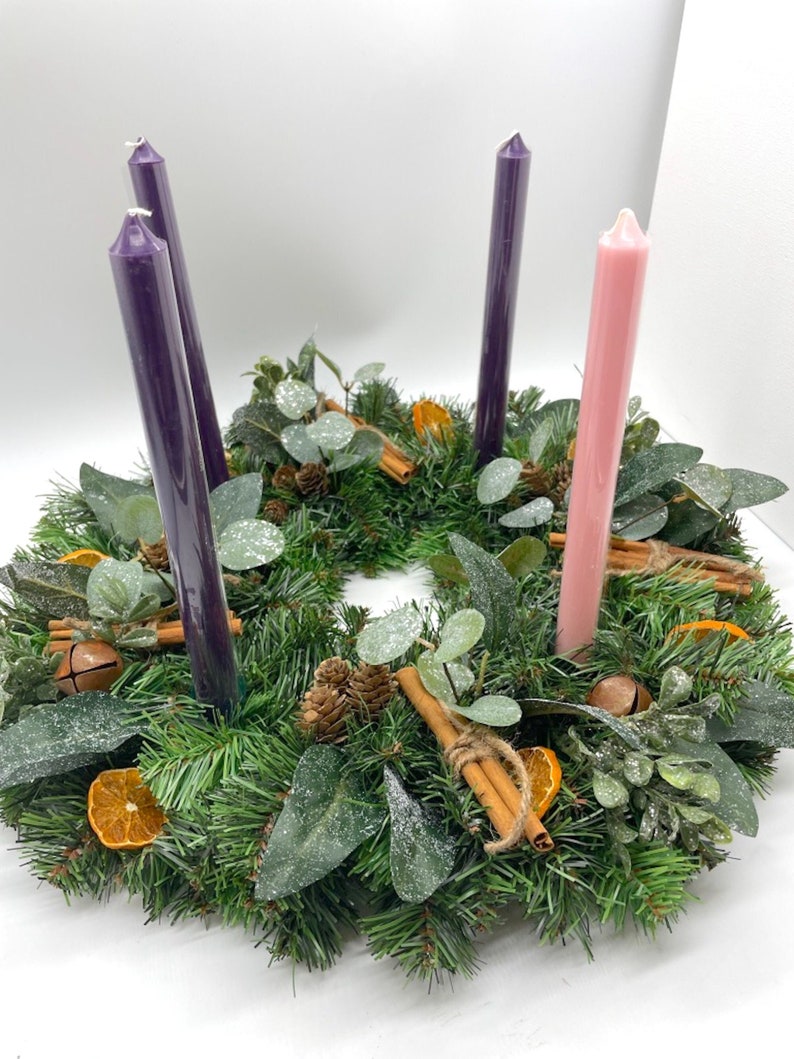Modern Advent Wreath, Catholic Advent Wreath with Purple Pink Candles, Advent Candle Holder, Rustic Christmas Wreath Centerpiece,Xmas Decor