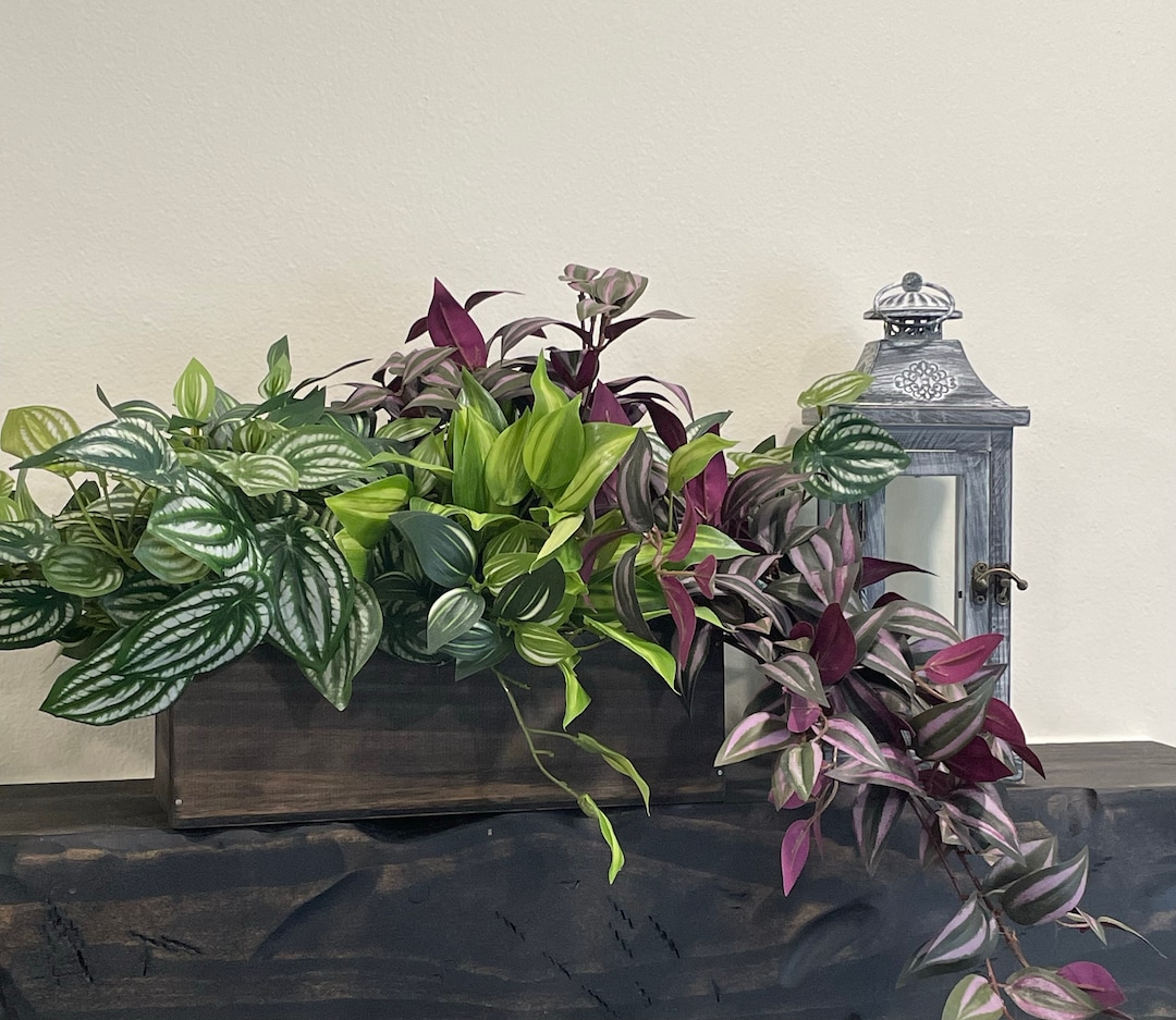 Silk Ledge Plant in Wooden Planter, Premium Fake Plants for