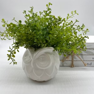 Fake Plant in White Ceramic Owl Pot, Artificial Plant, Coffee Table Decor, Kids Room & Nursery Greenery Decoration, Owl Themed Home Accent