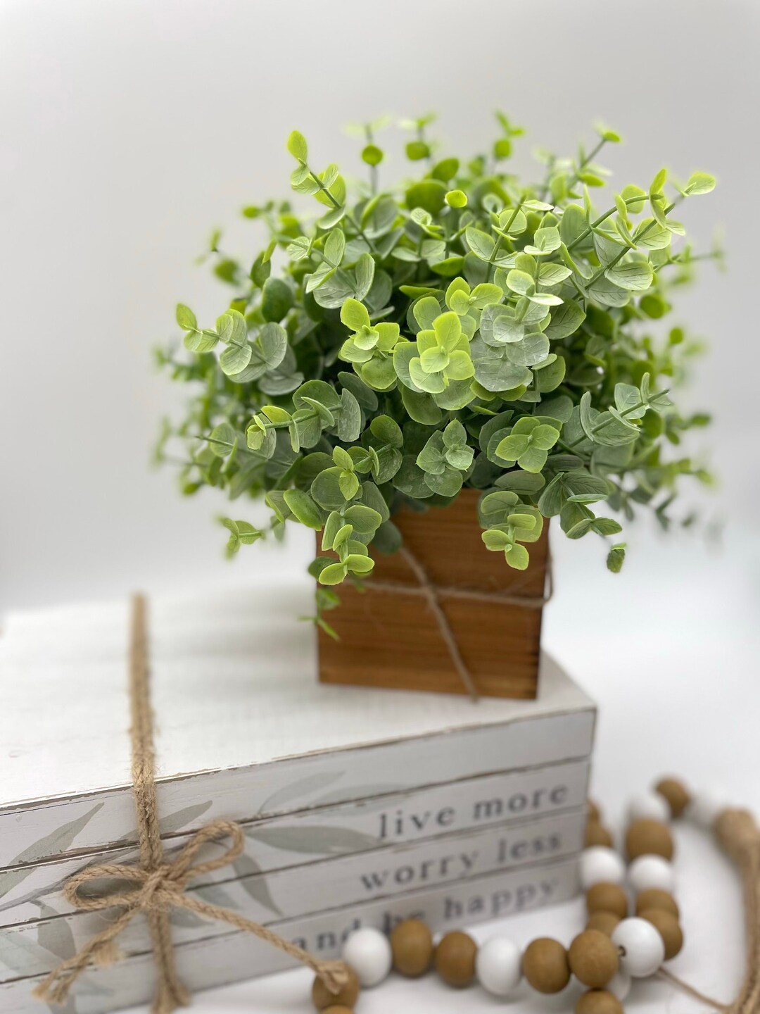 Faux Eucalyptus in Wooden Planter Silk Plant Coffee Table Etsy