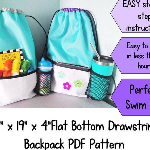 Drawstring Backpack Swim Bag With Flat Bottom PDF Pattern Etsy