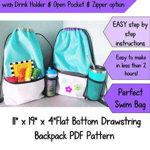 Kordelzug Rucksack Schwimmtasche mit flachem Boden PDF Muster