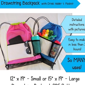 Kinder Kordelzug Rucksack mit Flaschenhalter PDF Pattern