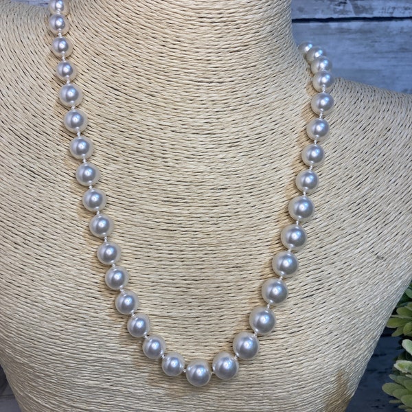 Hand Knotted Swarovski Crystal Pearl Necklace Long Beaded Necklace Pearl Necklace