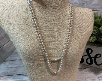 Swarovski Crystal Pearl Long Necklace Pearl Necklace Pearl Jewelry Hand Knotted Necklace