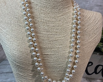 Hand Knotted Swarovski Crystal Pearl Necklace Long Necklace Pearl Necklace Bridal Jewelry