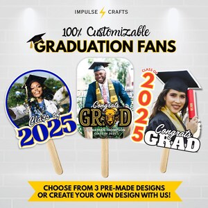 Custom Graduation Fans – Personalized Hand Fans w/ Graduate Photo, School Colors | Class of 2025 Favors | DIY Printed Graduation Keepsakes