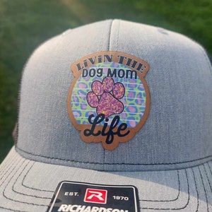 Livin the dog mom life dog lover pet hat full color leather  patch Hats, Leather Patch Hat, Company Logo Hat, Personalized Mens Hats