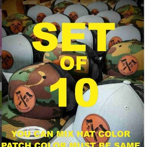 10 Leatherette Patch Hats, Logo Hats, Laser Engraved Leather Patch, Richardson 112 Hat, Company Logo Hat, Personalized Mens Hats