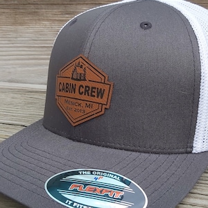 Custom Leather Patch Hats, FLEXFIT, Laser Engraved Leather Patch, FLEX FIT, Company Logo Hat, Personalized Mens Hats, Leather Patch one size