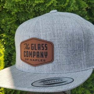 Flat brim Leatherette Patch Hats, Logo Hats, Laser Engraved Leather Patch, Company Logo Hat, Personalized Mens Hats