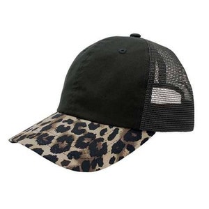 Leopard pattern Leatherette Patch Hats, Logo Hats, Laser Engraved Leather Patch,  Company Logo Hat, Personalized Mens Hat