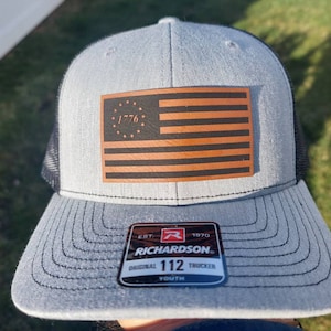 1776  2nd Amendment Star Circle  american flag  hat Leatherette Patch Hats, Logo Hats, Laser Engraved Leather