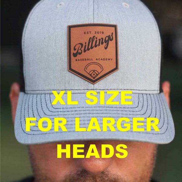 XL Size snap back for larger heads Custom Leather Patch Hats, Logo Hats, Laser Engraved Leather Patch, Leather Patch, Company Logo Hat