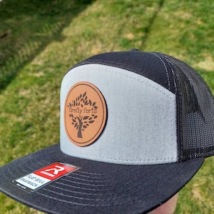 7 Panel hat Leatherette Patch Hats, Logo Hats, Laser Engraved Leather Patch, Company Logo Hat, Personalized Mens Hats, Leather Patch