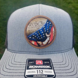 We the people full color leather  patch Hats, L Leather Patch Hat, Company Logo Hat, Personalized Mens Hats,