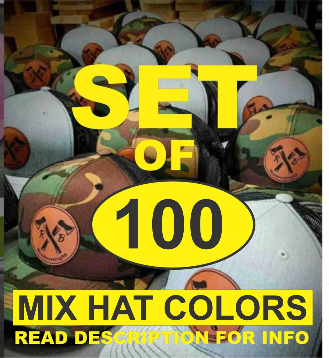 100 Leatherette Patch Hats, Logo Hats, Laser Engraved Leather Patch