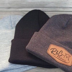 Custom Leather Patch beanies, beanie, Logo beanie, Laser Engraved Leather Patch, Company Logo Hat, Personalized Hats, Business Swag