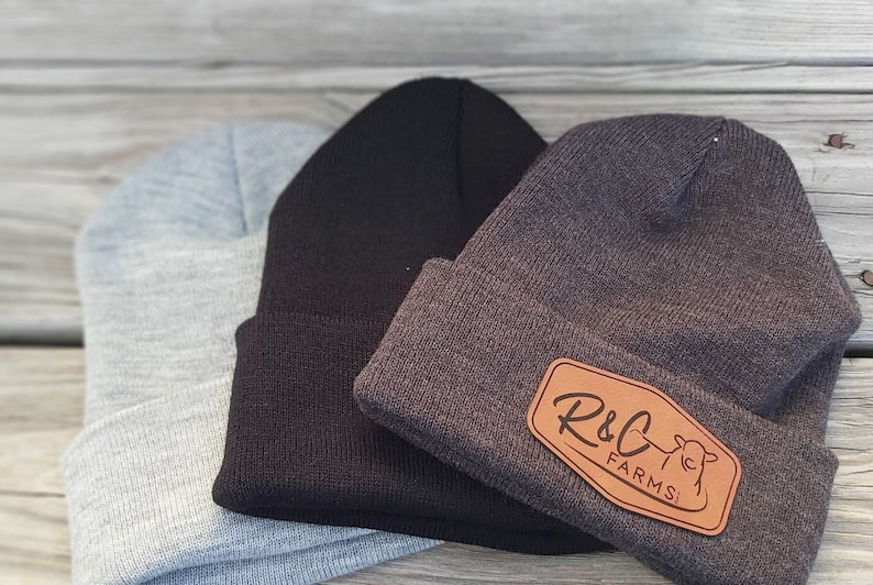 Custom Leather Patch Beanies Beanie Logo Beanie Laser Etsy