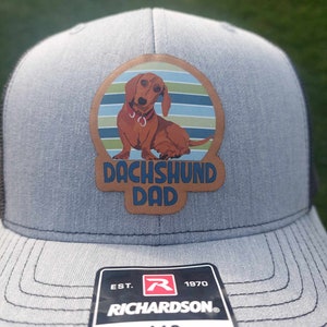 Dachshund dad animal lover dog dad puppy wiener full color leather  patch Hats, Leather Patch Hat, Company Logo Hat, Personalized Mens Hats