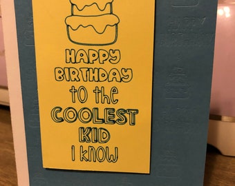 Happy Birthday to the Coolest Kid I know- Blank Inside- Layered Card- Birthday Card- Birthday Cake Picture