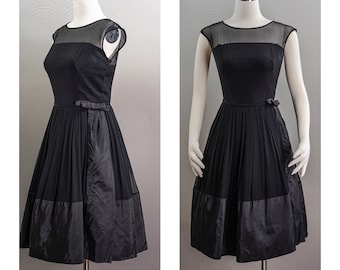 Vintage 60s little black Dress, Chiffon and taffeta, cupcake dress, party dress, evening dress