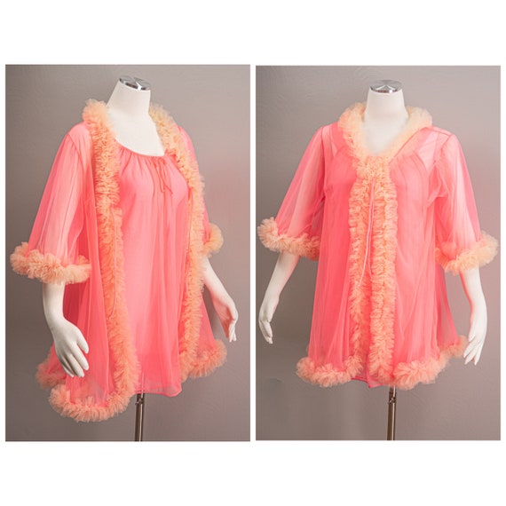 Barbie Pink Sexy 60s Nylon Baby Doll Peignoir Set,