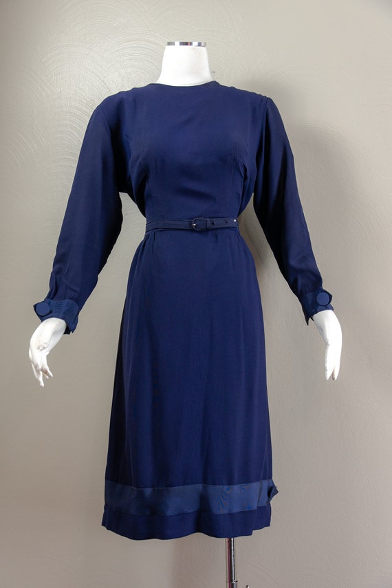 Chic 50s/60s Navy Blue Crepe Rayon Wiggle Dress, … - image 8